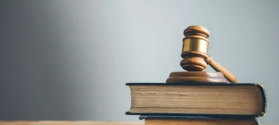 Bild eines Richter-Hammers und Gesetzesbüchern
